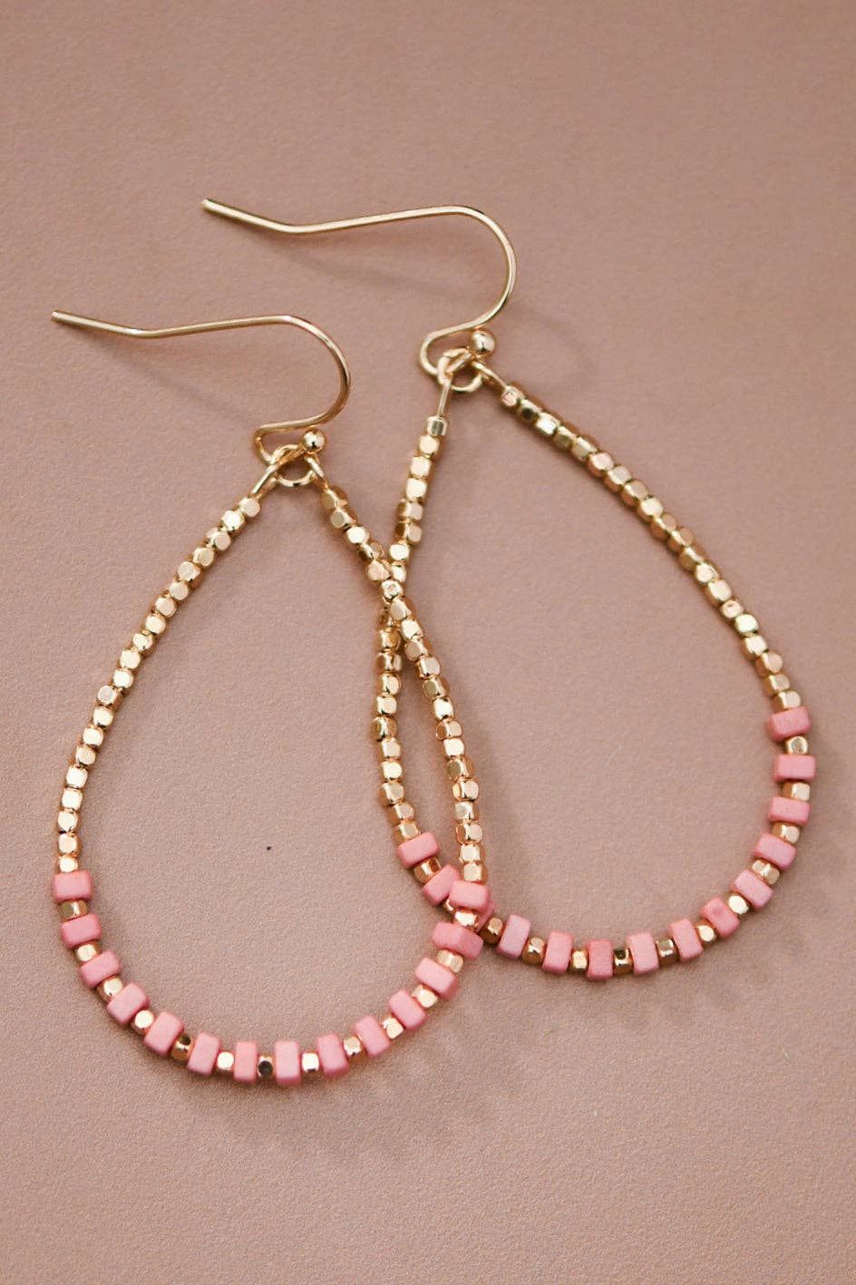 Gold Plated Brass and Natural Stone Drop Earrings