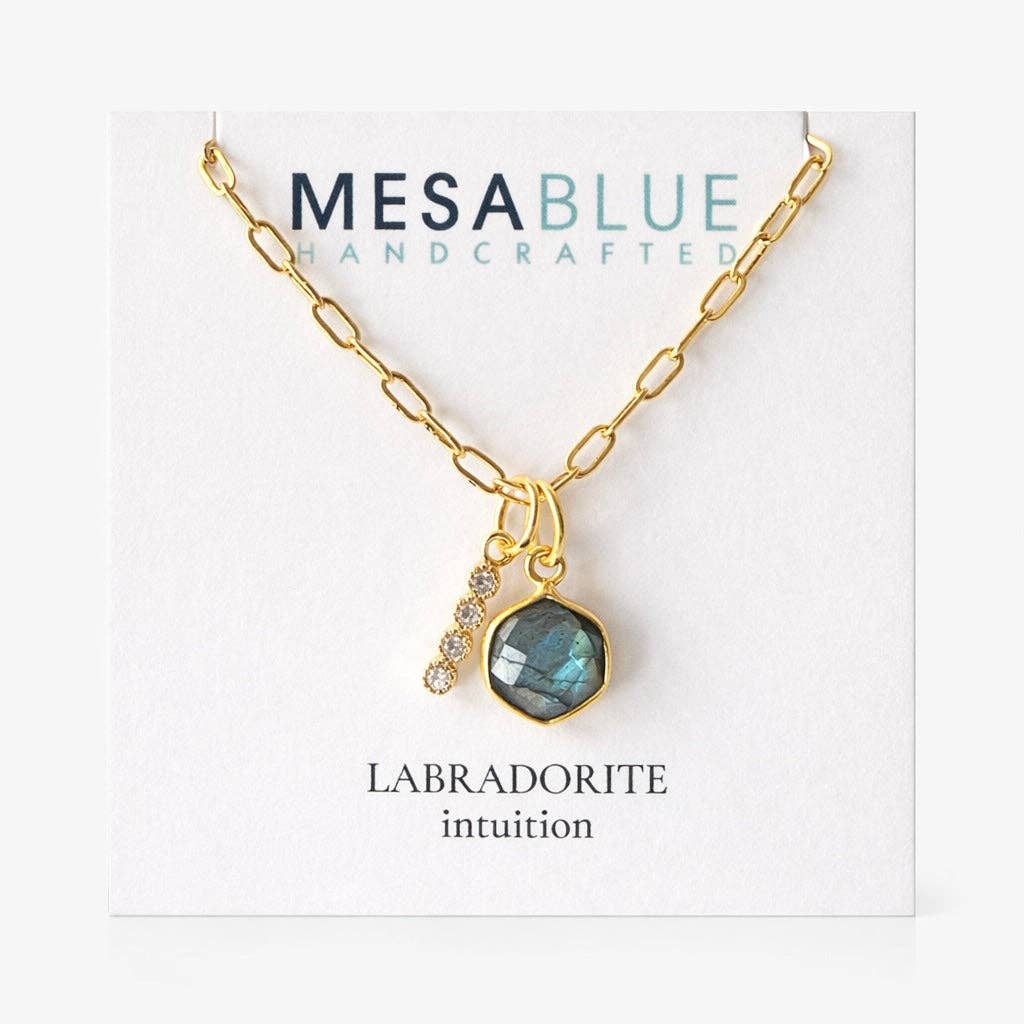 Oasis Stone Duo Drop Necklace - Amazonite, Labradorite, Moonstone