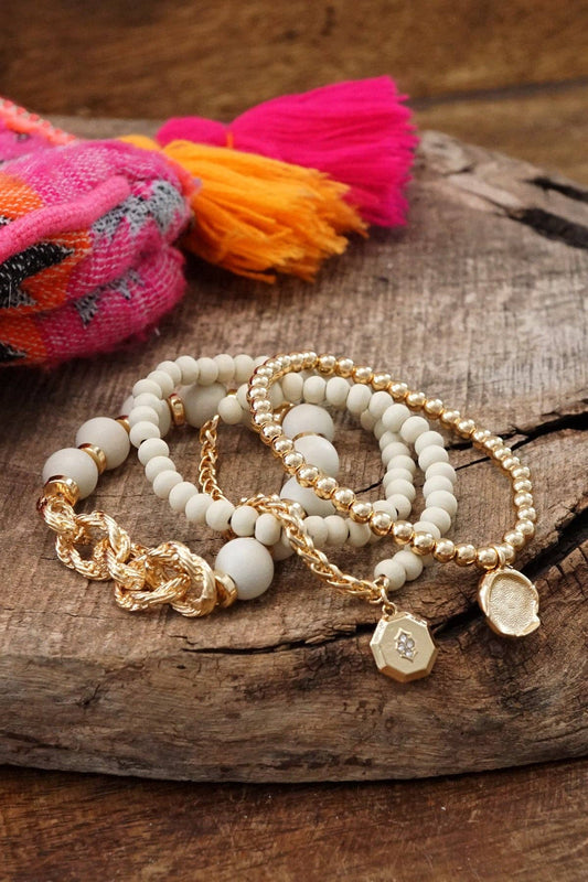Beaded Cream wooden Beads Chain Coin Charms