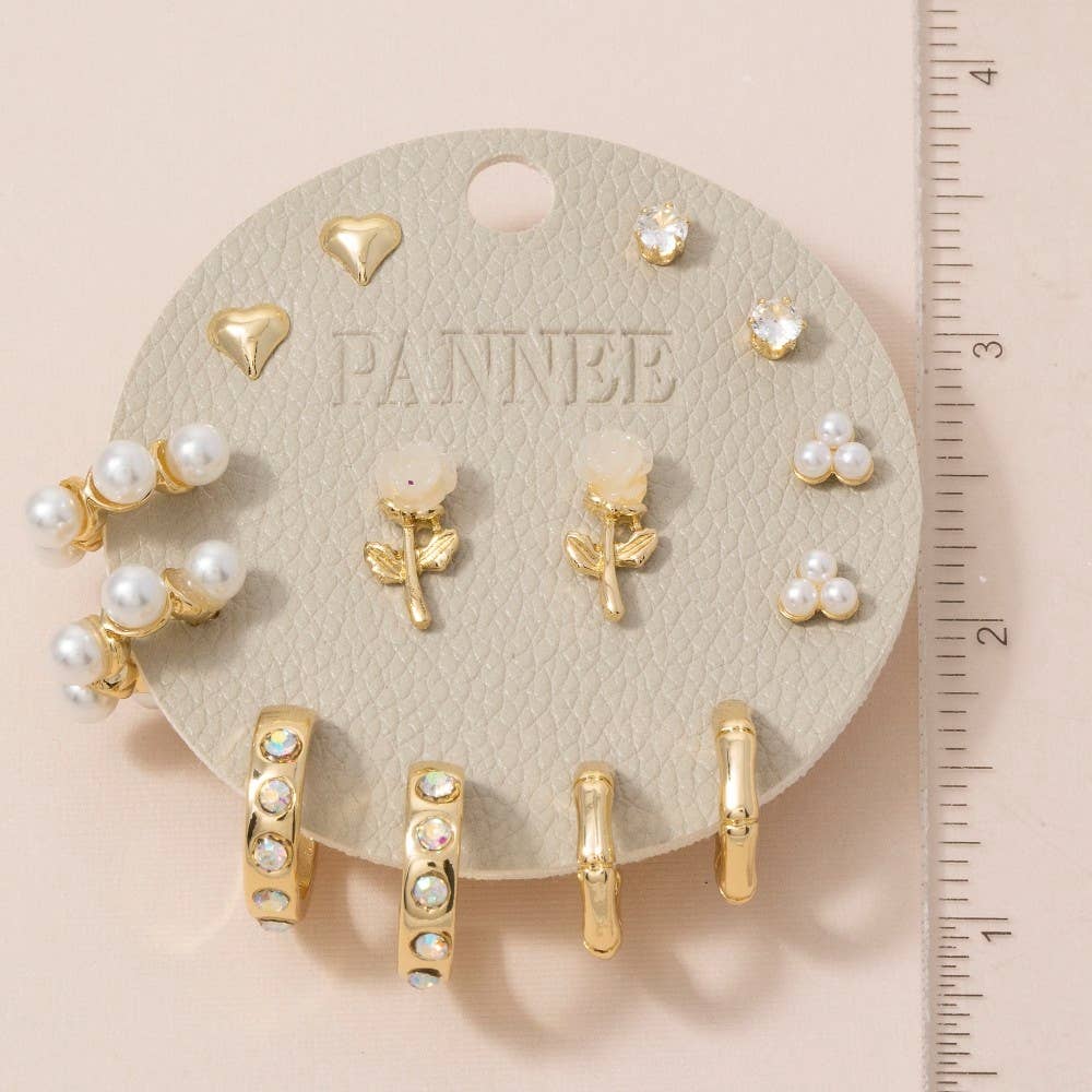 Heart Pearls And Gems Mixed Earrings Set