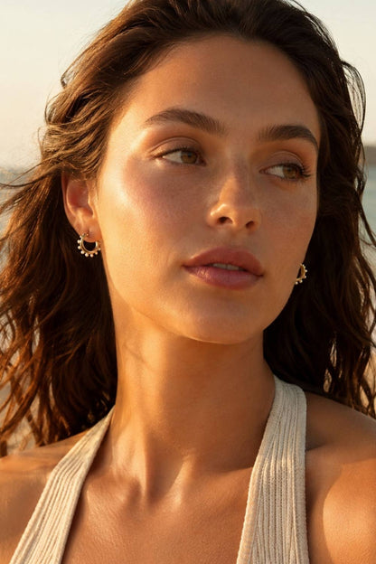 Luxe Gold Double Strand Pearl & Heart Hoops