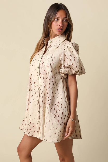 Evie Printed Puff Sleeve Shirt Dress