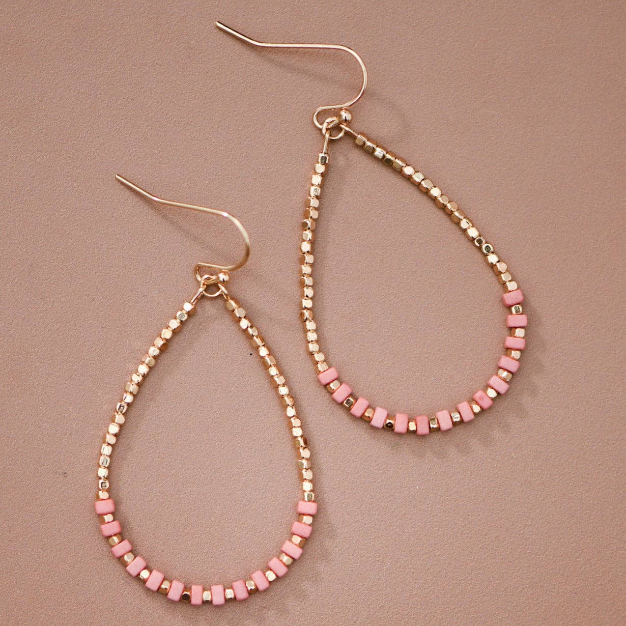 Gold Plated Brass and Natural Stone Drop Earrings