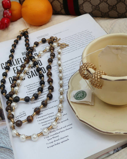 Livi Beaded Necklace : Brown or Pearl