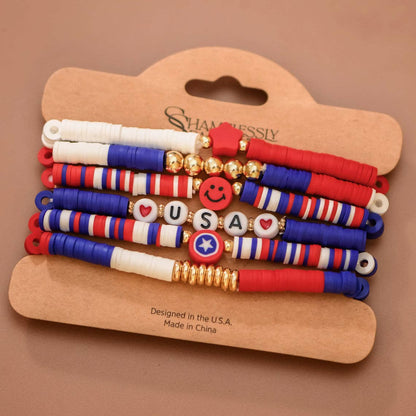 Red White Blue USA 4th of July Stretch Bracelet Stack – 8068