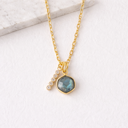 Oasis Stone Duo Drop Necklace - Amazonite, Labradorite, Moonstone