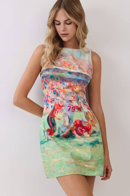 Football Print Open Back Mini Dress