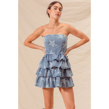 Stars at Night Strapless Denim Dress