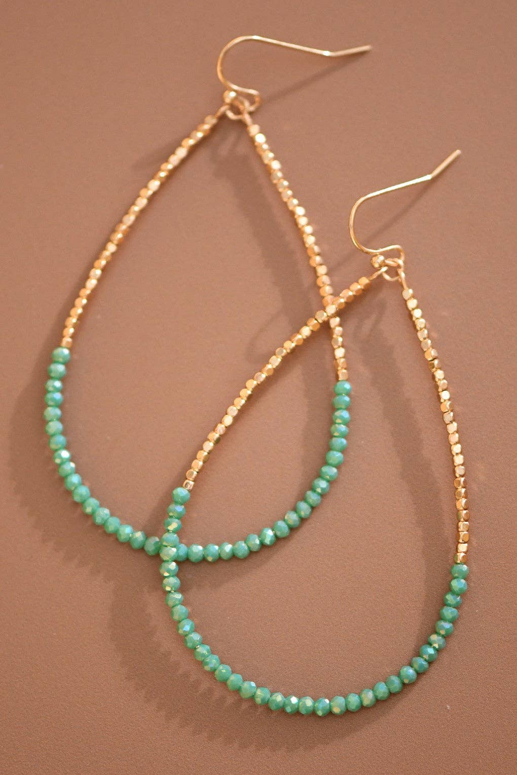 Gold Beaded Hollow Drop Earrings with Glass Beads -