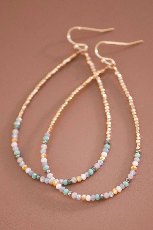 Gold Beaded Hollow Drop Earrings with Glass Beads