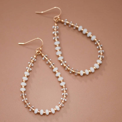 White Glass Crystal Teardrop Earrings