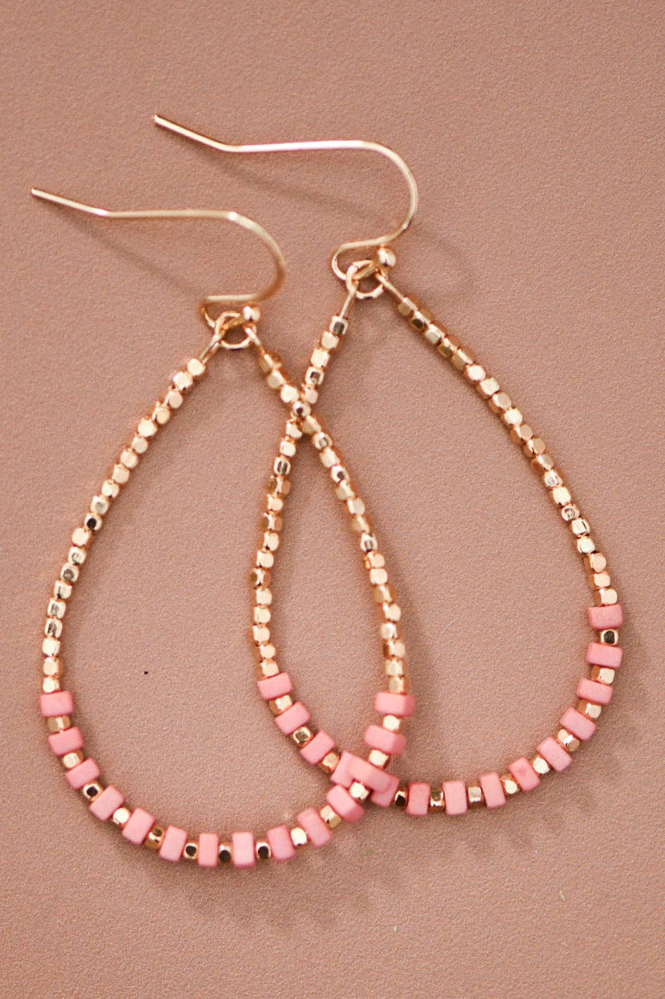Gold Plated Brass and Natural Stone Drop Earrings