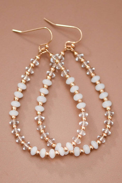 White Glass Crystal Teardrop Earrings