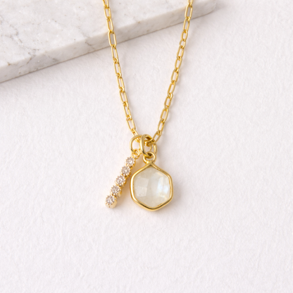 Oasis Stone Duo Drop Necklace - Amazonite, Labradorite, Moonstone