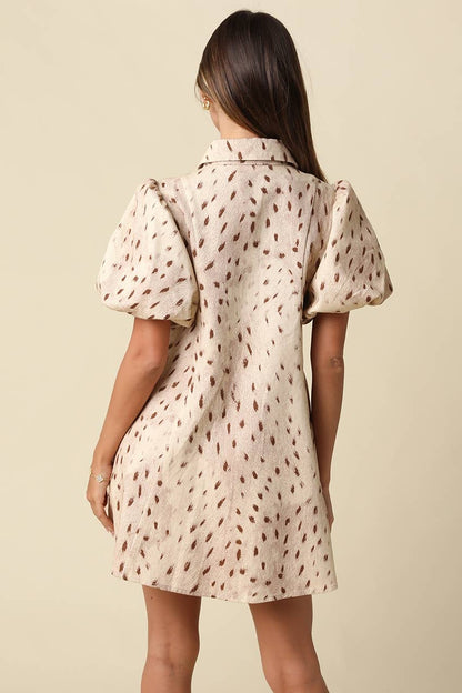 Evie Printed Puff Sleeve Shirt Dress