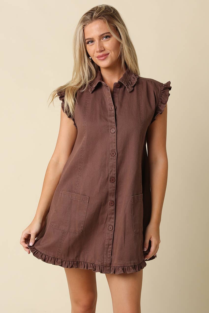 Lina Ruffle Trim Shirt Dress