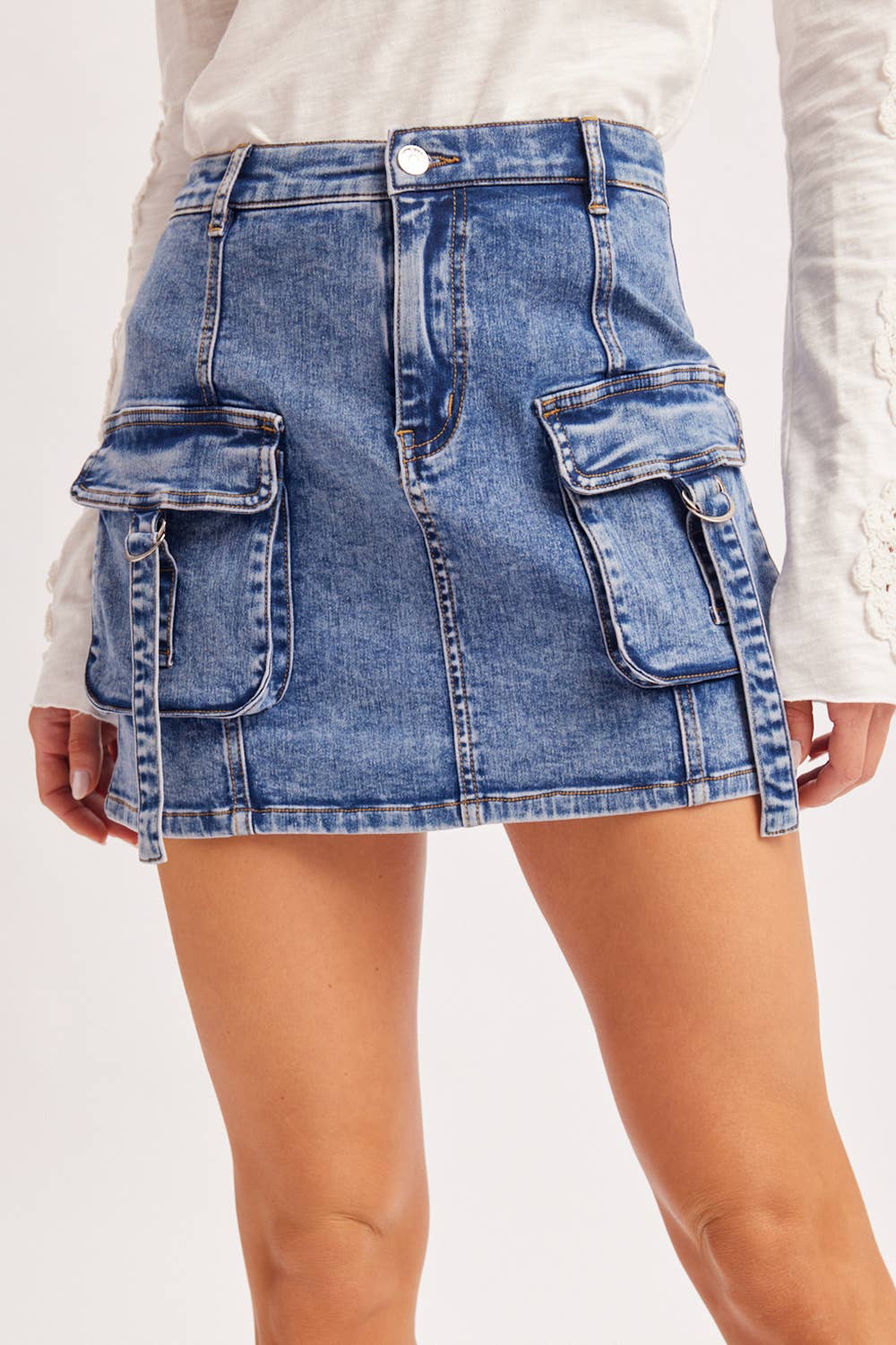 UTILITY CARGO DENIM MINI SKIRT