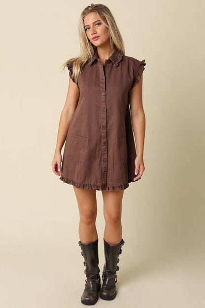 Lina Ruffle Trim Shirt Dress