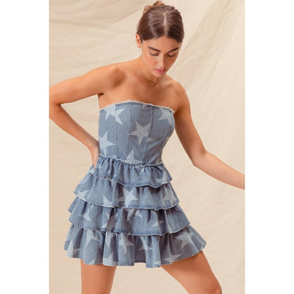 Stars at Night Strapless Denim Dress