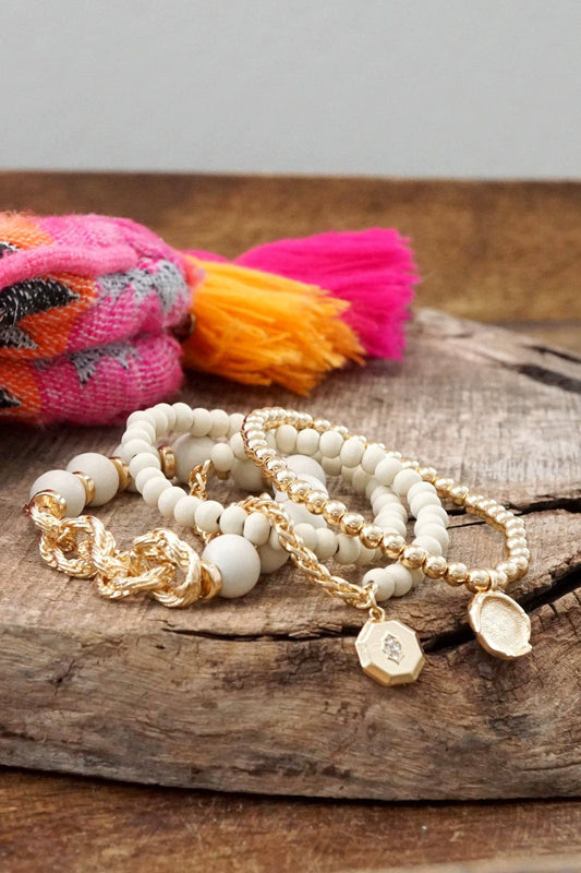 Beaded Cream wooden Beads Chain Coin Charms