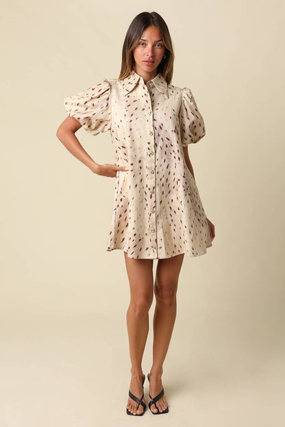 Evie Printed Puff Sleeve Shirt Dress