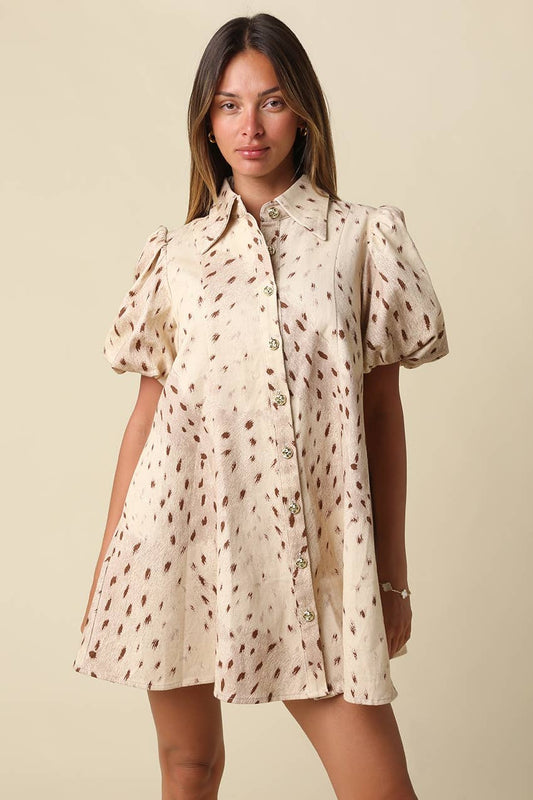 Evie Printed Puff Sleeve Shirt Dress