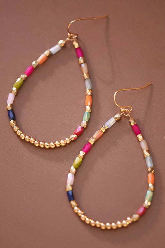 Teardrop Wire Beaded Glass Crystal Earrings