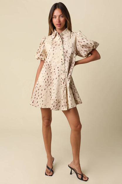 Evie Printed Puff Sleeve Shirt Dress