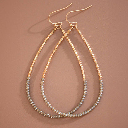 Gold Beaded Hollow Drop Earrings with Glass Beads - 6113