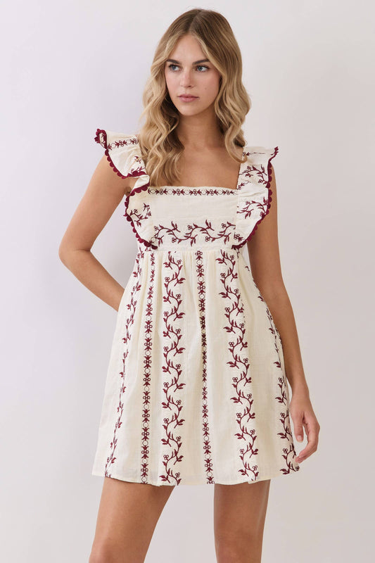 Emily Embroidered Flutter Sleeve Dress