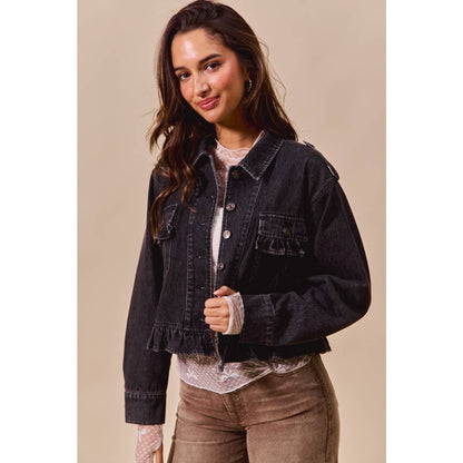 Ainsley Black Ruffled Denim Jacket