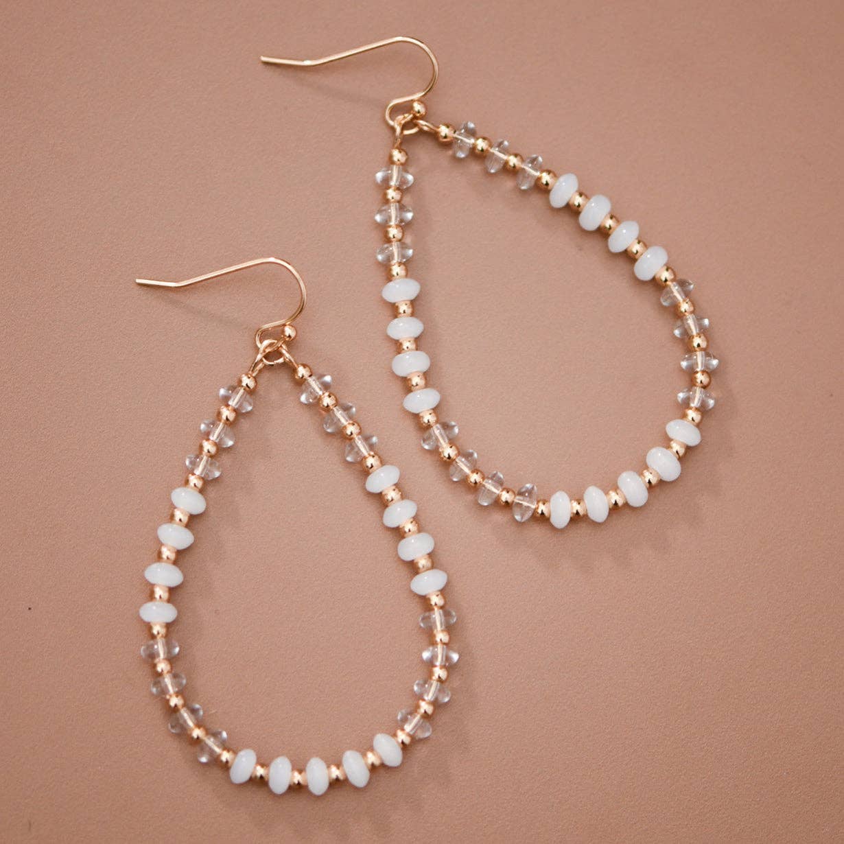 White Glass Crystal Teardrop Earrings