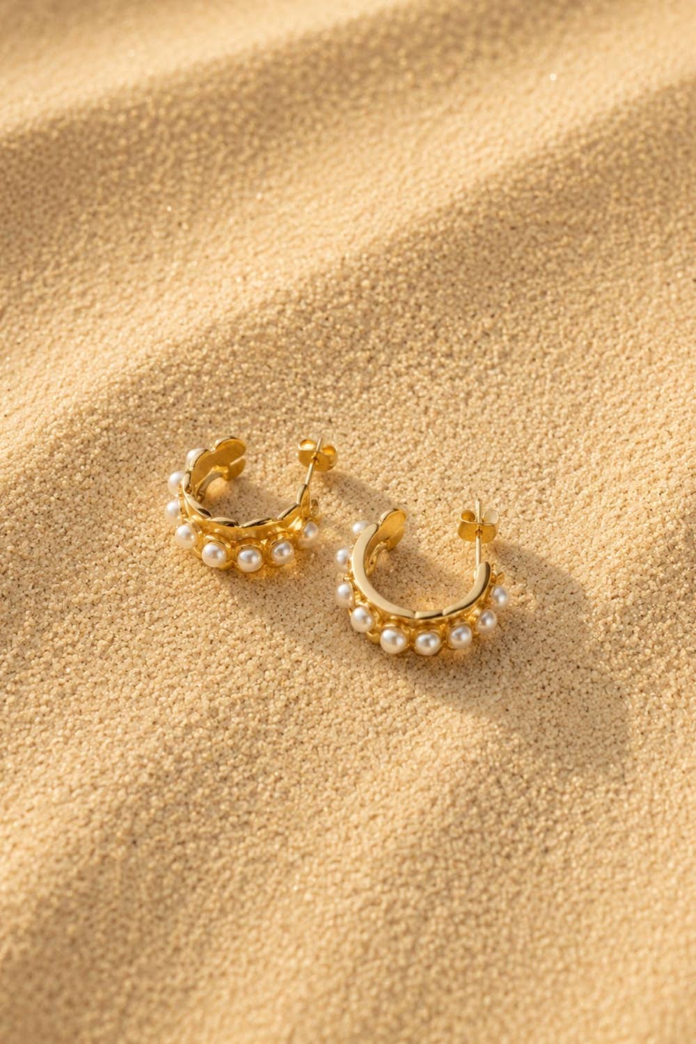Luxe Gold Double Strand Pearl & Heart Hoops