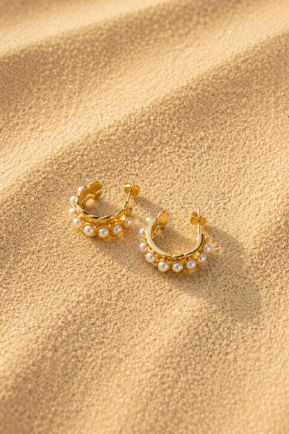 Luxe Gold Double Strand Pearl & Heart Hoops