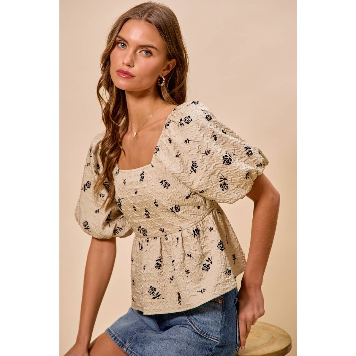 Rose Square Neck Top