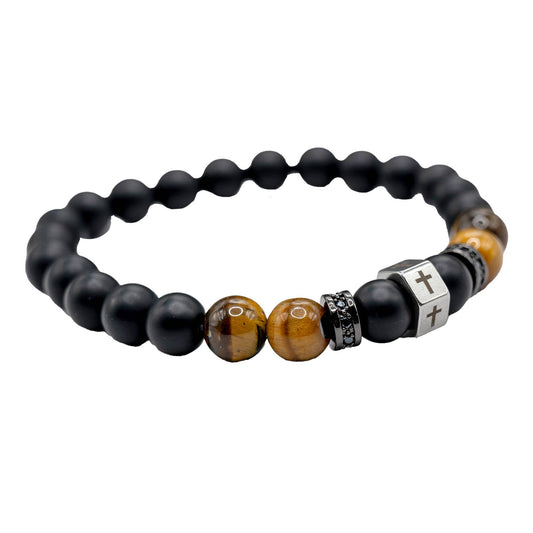 Tiger Eye Cross Beaded Bracelet