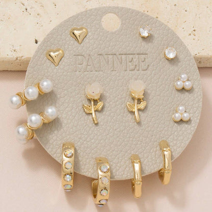 Heart Pearls And Gems Mixed Earrings Set