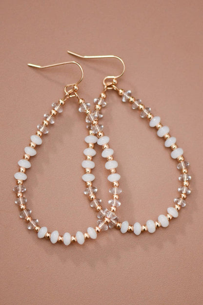 White Glass Crystal Teardrop Earrings