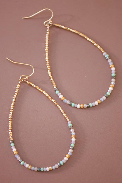 Gold Beaded Hollow Drop Earrings with Glass Beads
