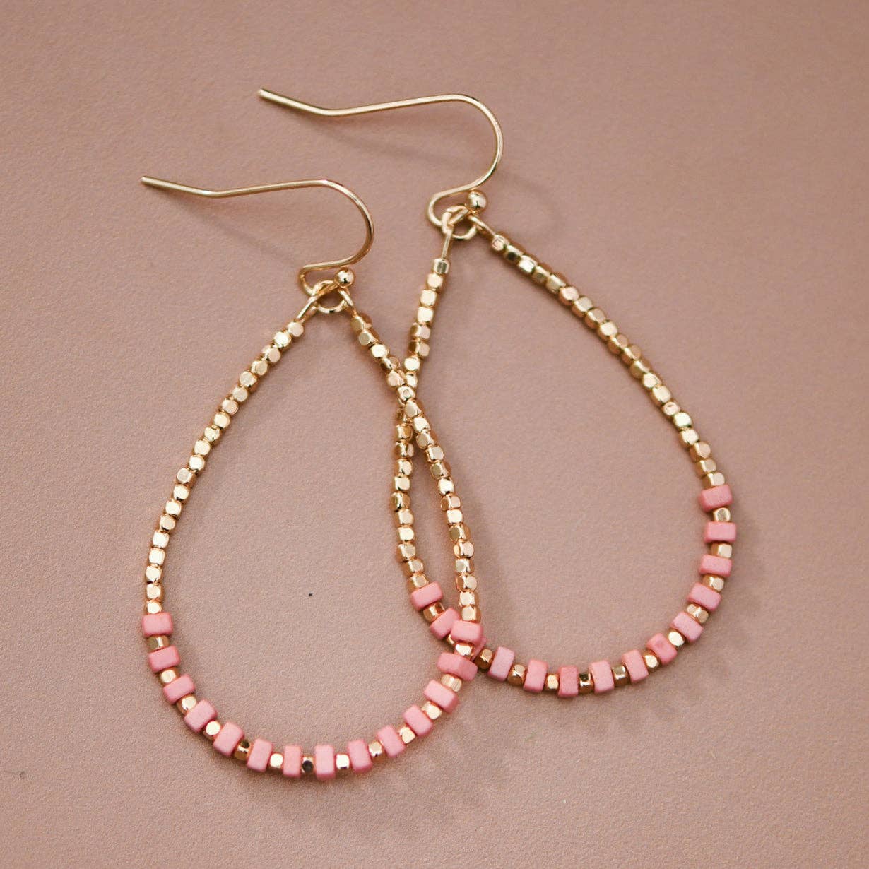 Gold Plated Brass and Natural Stone Drop Earrings