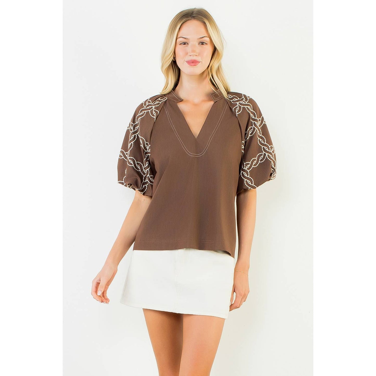 Emory Embroidered Sleeve ( Navy or Brown )