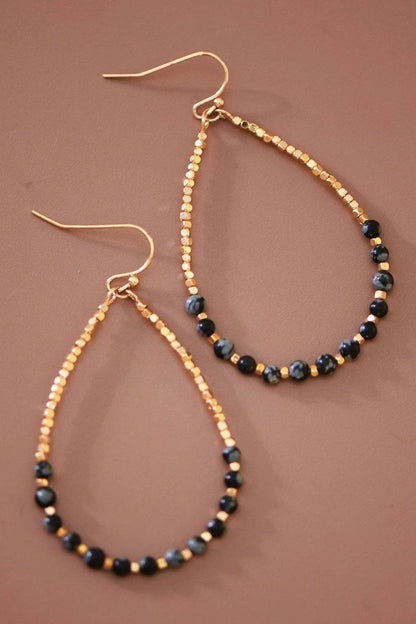Onyx Stone Beaded Teardrop Earrings