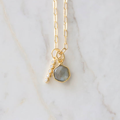 Oasis Stone Duo Drop Necklace - Amazonite, Labradorite, Moonstone