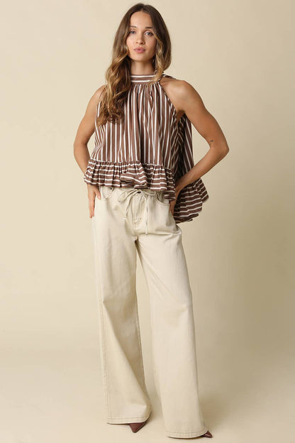 Bea Stripe Halter Ruffle Blouse