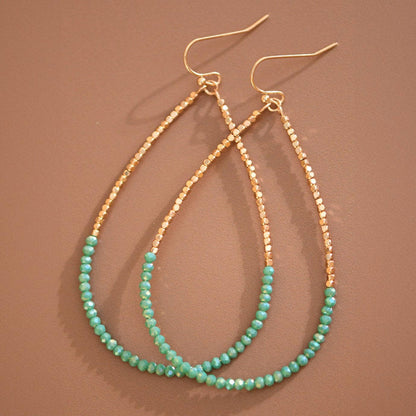 Gold Beaded Hollow Drop Earrings with Glass Beads -