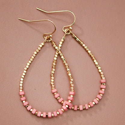 Gold Plated Brass and Natural Stone Drop Earrings