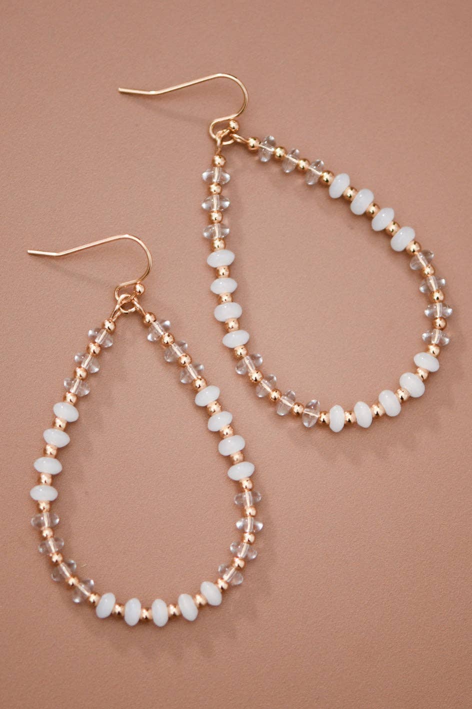 White Glass Crystal Teardrop Earrings