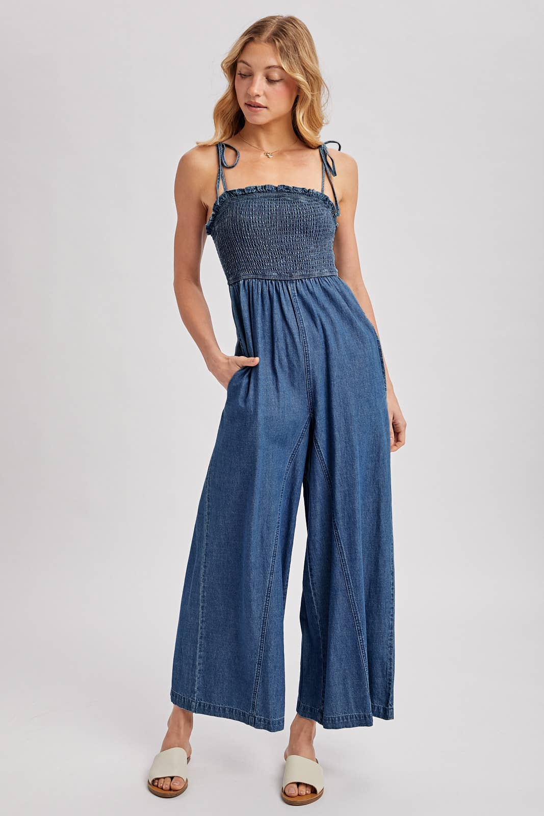 Sarah Smocked Wide-leg Jumpsuit