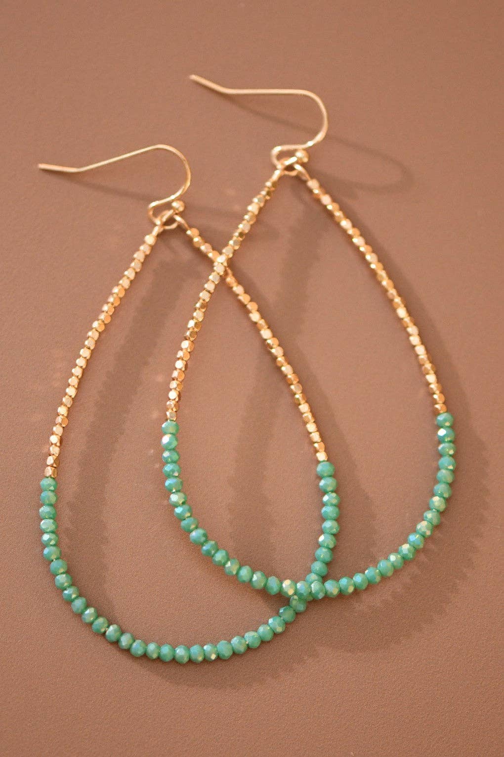 Gold Beaded Hollow Drop Earrings with Glass Beads -