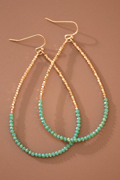 Gold Beaded Hollow Drop Earrings with Glass Beads -
